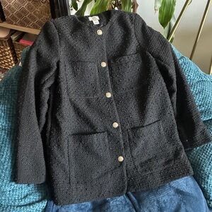 H&M black Chanel tweed style blazer jacket - metallic buttons lined